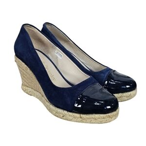 Russell & Bromley Coco-Pop Espadrille Wedges Navy Blue Womens Size 37 Nautical
